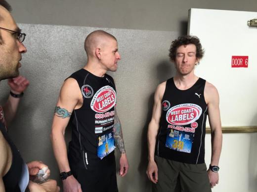 Sproule Love works hard to avoid Workman's famed 'Fatigue Inducing Stare' at the start line of the 2015 Scale the Strat.