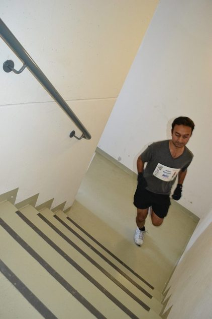 A relaxed looking Nishad Manerikar explodes around a corner on his way up the MesseTurm