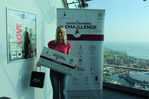 Jasmina Klancnik receives her prize at the top of Spinnaker Tower
